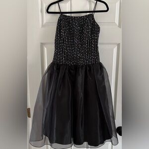 NWOT Sequin Black Dress; Spaghetti Straps; Tafetta; Womens Juniors M (7/9)